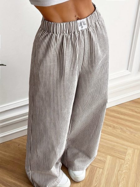 Women'S Elegant Striped Wide-Leg Pants with Pockets - Casual Black & White Vertical Stripes, Loose Fit, High Waist, Perfect for Spring/Summer/Fall, High Waisted Leggings