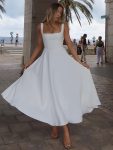 Solid Color Square Neck Sleeveless Halter Long Fashion Dresses