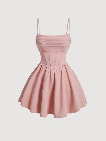 Women's Elegant Off-Shoulder Summer Dress with Chest Ruching & Cinched Waist - Lightweight A-Line Solid Color Machine Washable Spring/Summer Casual to Formal Wear, Cute Summer Dresses, Formal Attire, Ruched Bodice, Comfortable Fit, Spring Outfit, Breathab