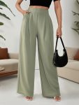 Women's Black & White Striped Elastic Waist Wide Leg Commuter Pants - Mid-Stretch Casual Trousers with Double Pockets, Regular Fit All-Season Comfort, Casual Attire, Medium Stretch Fabric