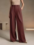 Women's Casual Wide-Leg Trousers - Solid Color High-Waisted Elastic Waistband, Non-Stretch Machine-Washable Spring/Summer Pants for Casual Attire, High Waist Pants, Spring Summer Clothing, Minimalist Fashion, Zipper Detail