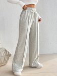 Women'S Solid Color Drawstring Waist Wide Leg Joggers - Casual Black Pants with Pockets, All-Season Comfort, Casual Wear|Casual Wide Leg Pants|Drawstring Waistband, Jogger Pants