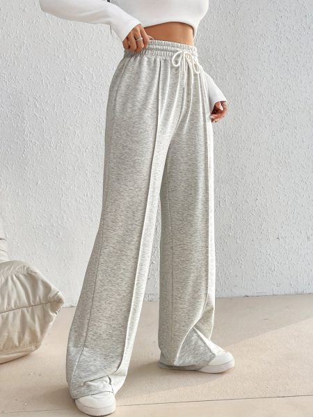 Women'S Solid Color Drawstring Waist Wide Leg Joggers - Casual Black Pants with Pockets, All-Season Comfort, Casual Wear|Casual Wide Leg Pants|Drawstring Waistband, Jogger Pants