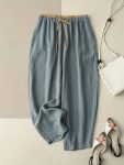 Women's Japanese-Inspired Viscose Rayon Wide-Leg Pants - Loose Fit Drapey Trousers with Elastic Waist & Drawstring, Straight-Leg Design for Spring Summer Fall, Machine Washable Casual Office Wear, Everyday Comfort, Durable Construction